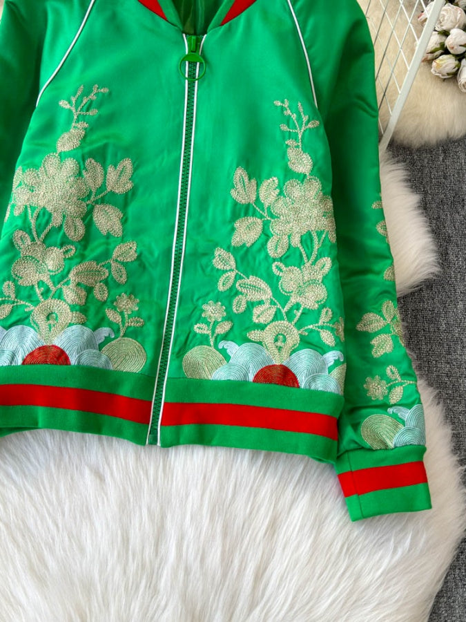 Flower Pattern Full Zip China Jacket X2908