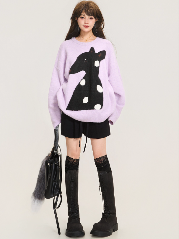 Romantic Purple Jacquard Sweater X3374