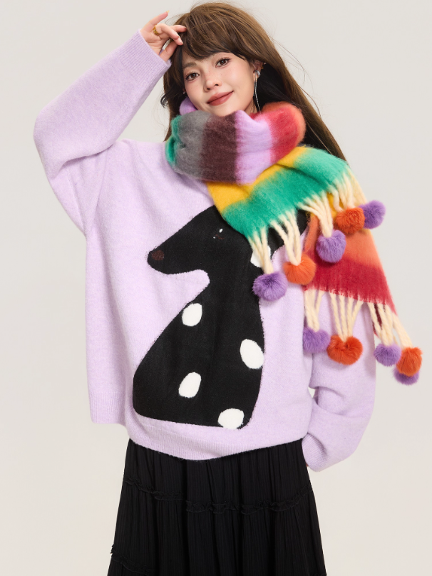 Romantic Purple Jacquard Sweater X3374