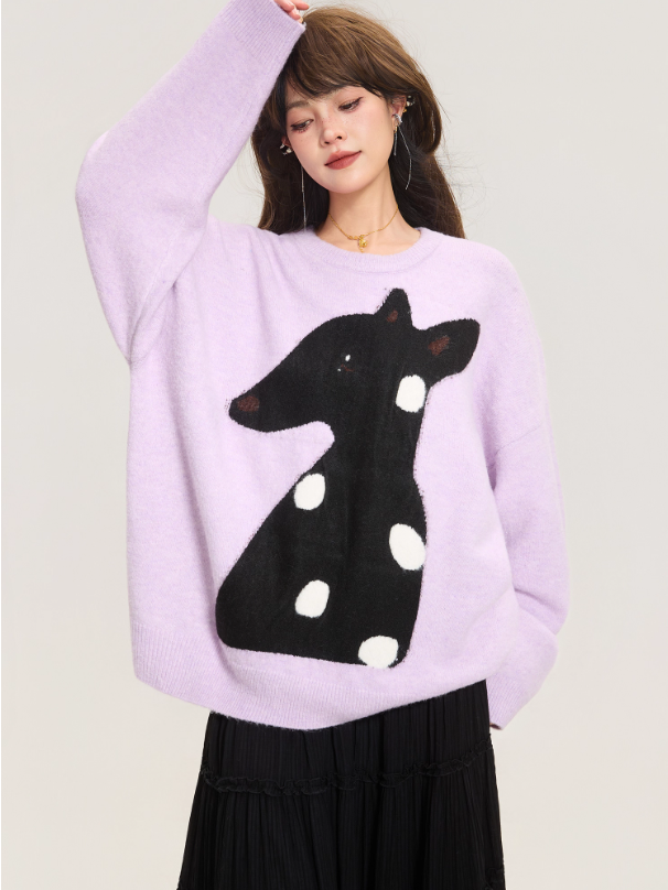 Romantic Purple Jacquard Sweater X3374