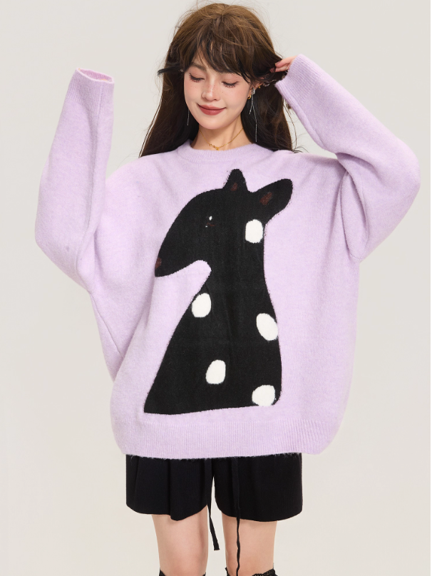 Romantic Purple Jacquard Sweater X3374
