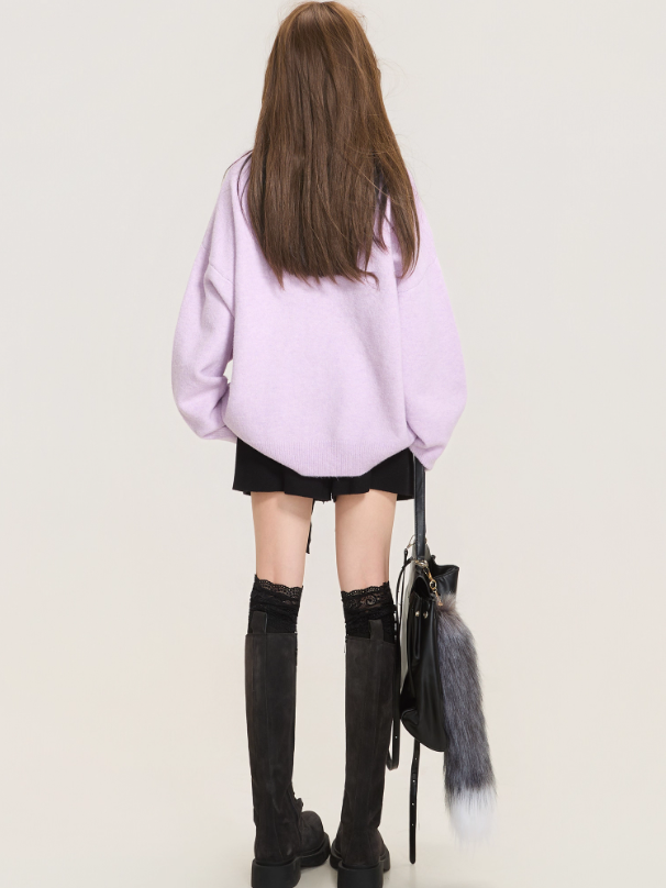 Romantic Purple Jacquard Sweater X3374