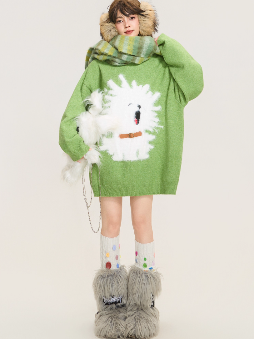Cozy Puppy Jacquard Knit Sweater X3378