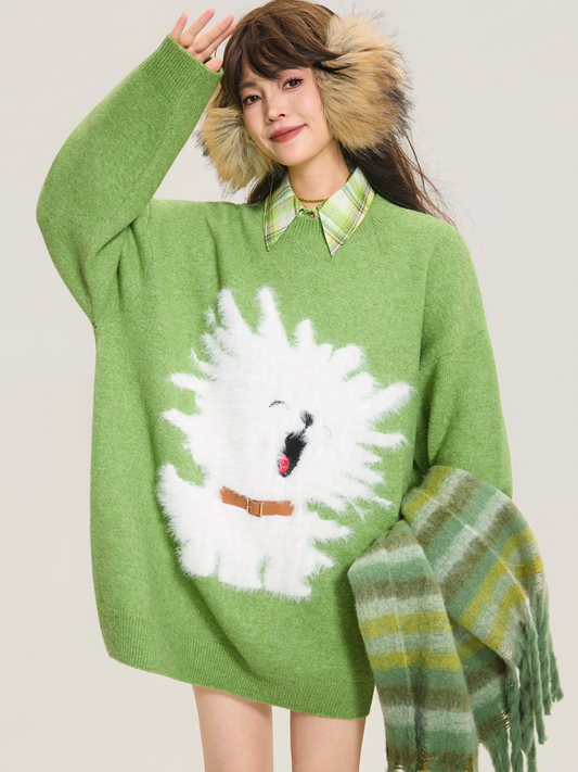 Cozy Puppy Jacquard Knit Sweater X3378