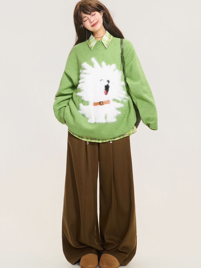 Cozy Puppy Jacquard Knit Sweater X3378