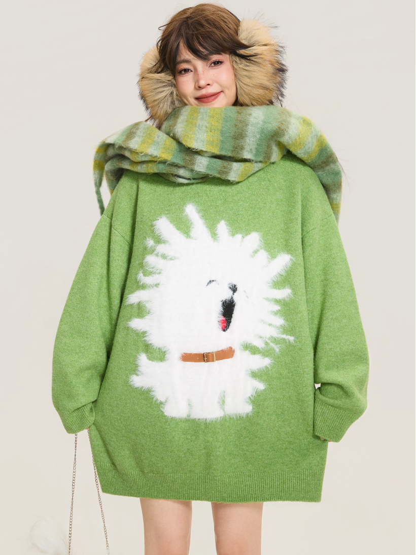 Cozy Puppy Jacquard Knit Sweater X3378