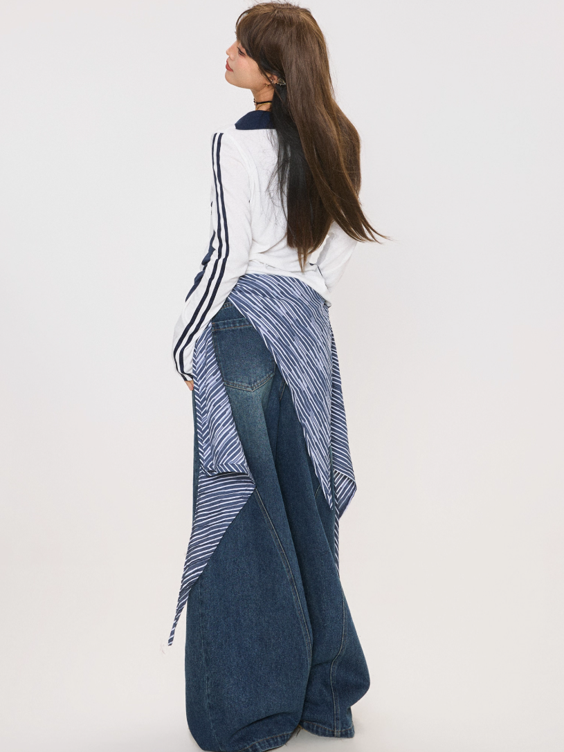 Retro Washed Curved Denim Pants X3379