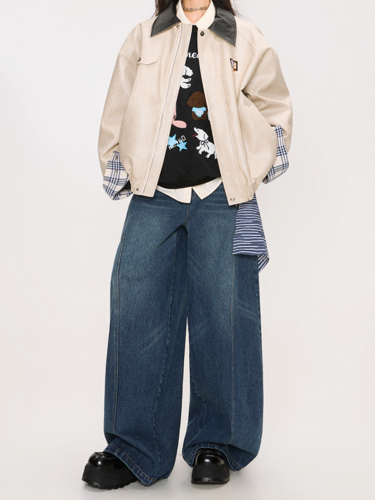 Retro Washed Curved Denim Pants X3379
