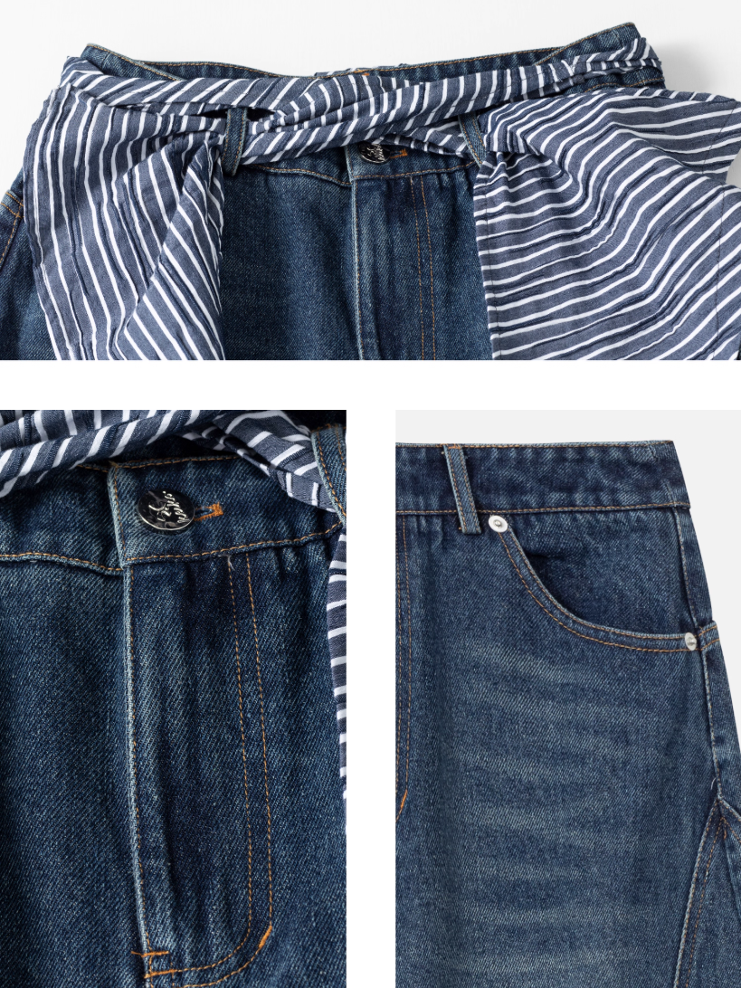 Retro Washed Curved Denim Pants X3379