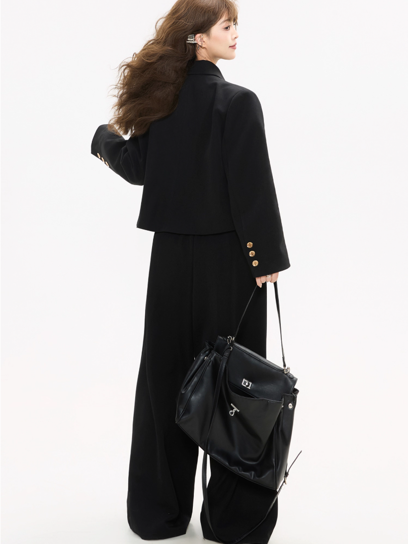 Contrast Stitch Short Blazer/Wide-leg PantsX3380