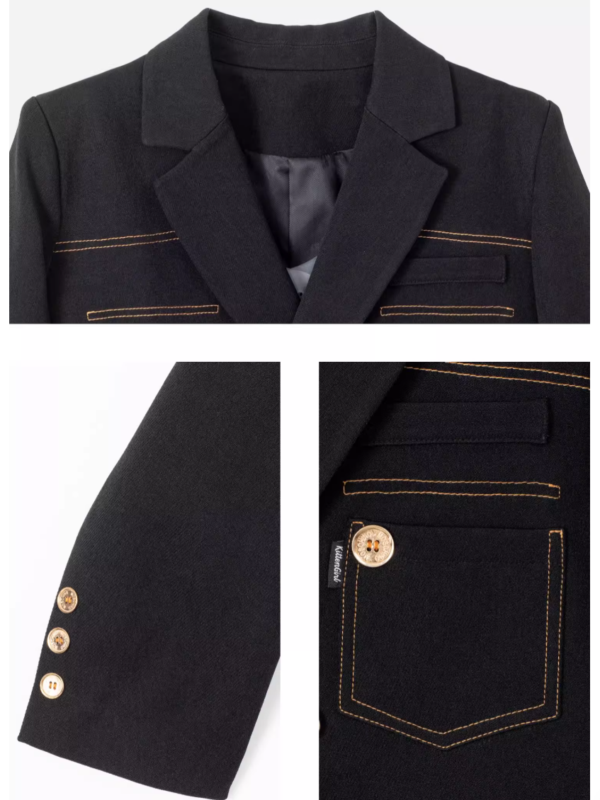 Contrast Stitch Short Blazer/Wide-leg PantsX3380