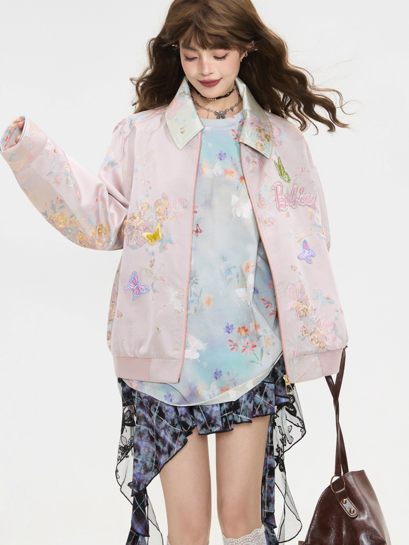 Butterfly Gradient Sheer Long Sleeve Top X3381