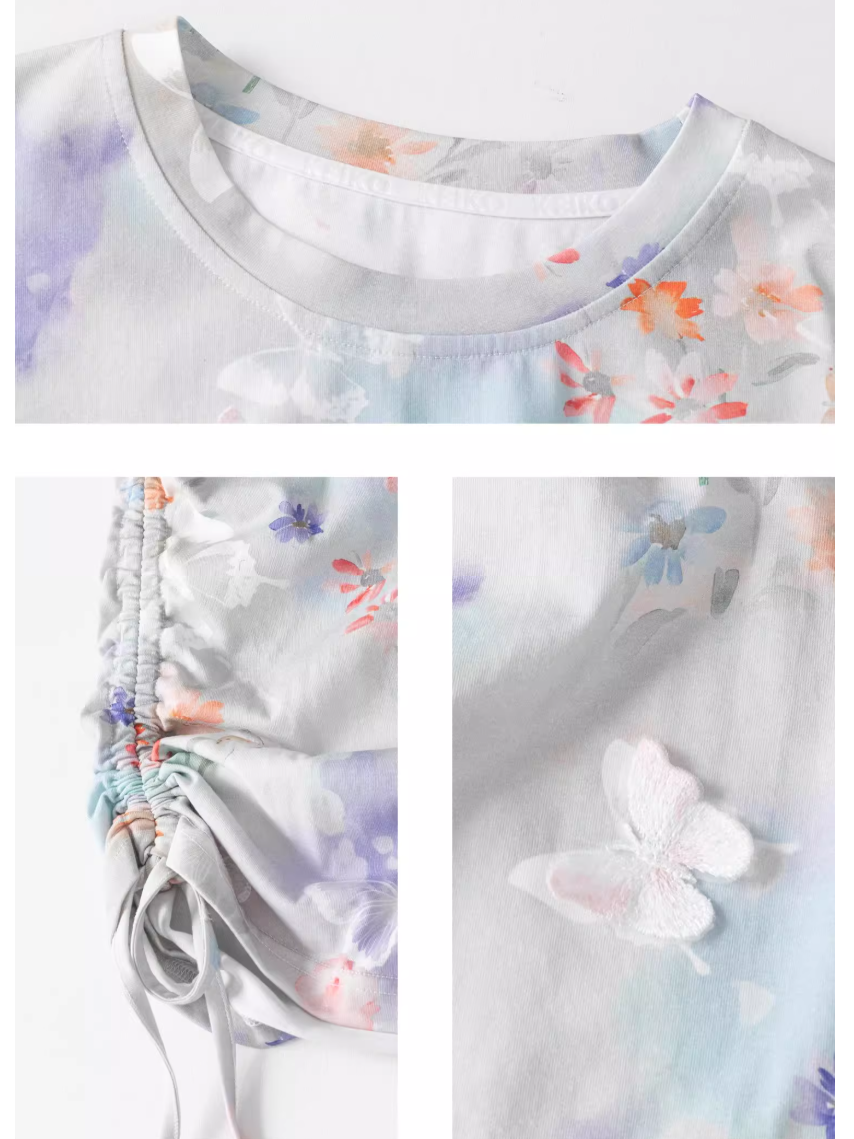 Butterfly Gradient Sheer Long Sleeve Top X3381