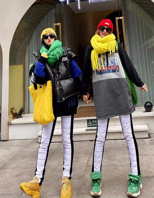 Color Patch Embroidered Padded Slim Pants X3430