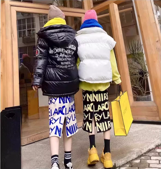 彩色Logo針織中長裙 X3461