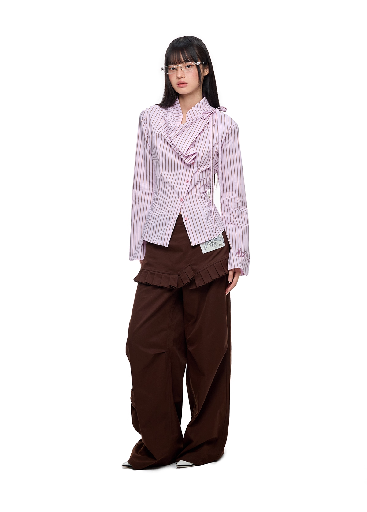 Blue Striped Long Sleeve Overlap Collar Shirt X3333