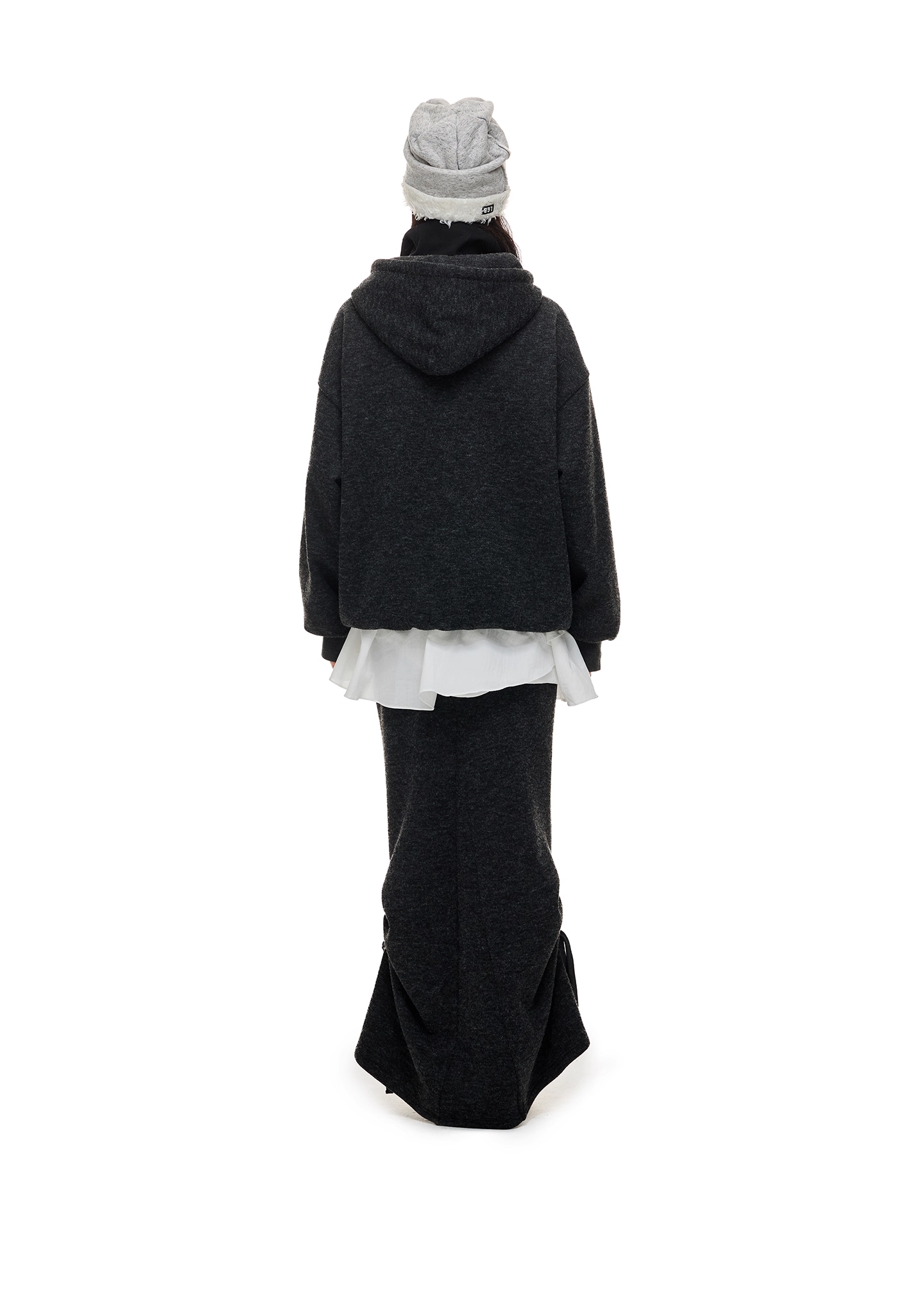 Layered-Look High-Neck Hoodie & Long Skirt X3484