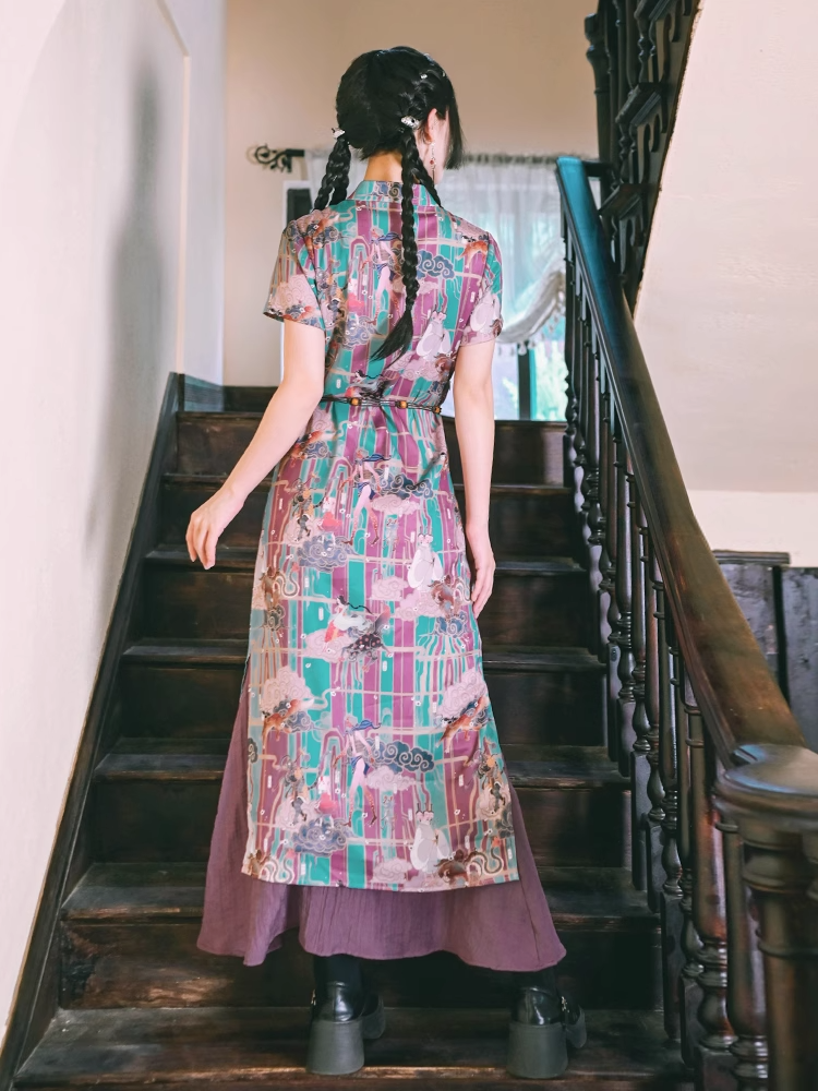 Modern Chinese Style Floral Mermaid Dress X3272