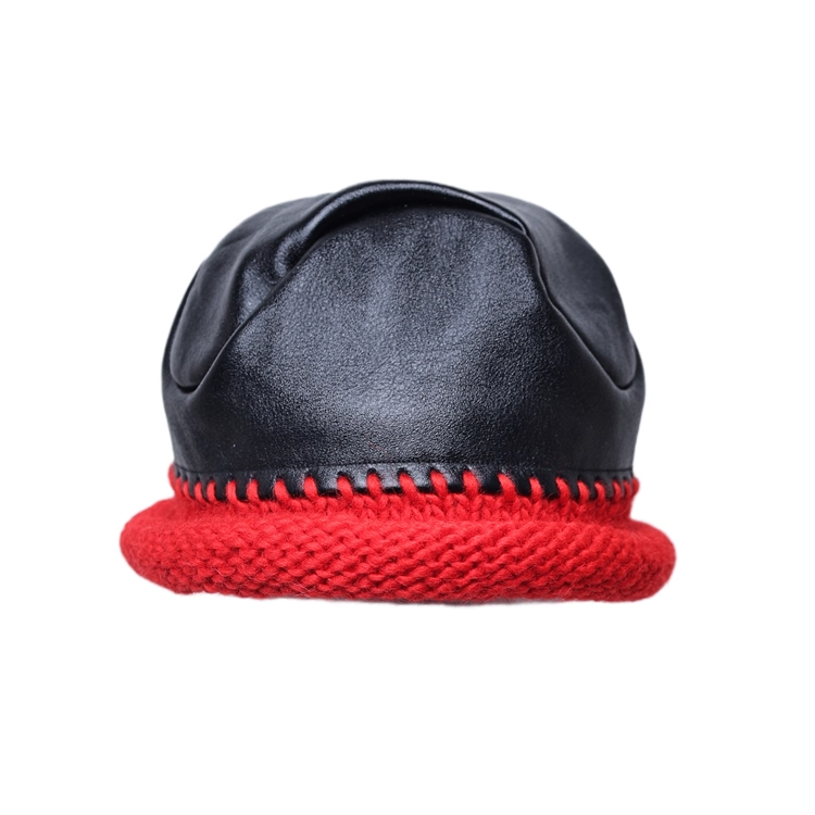 Asymmetric PU-Leather Wool Knit Bucket Hat X3441