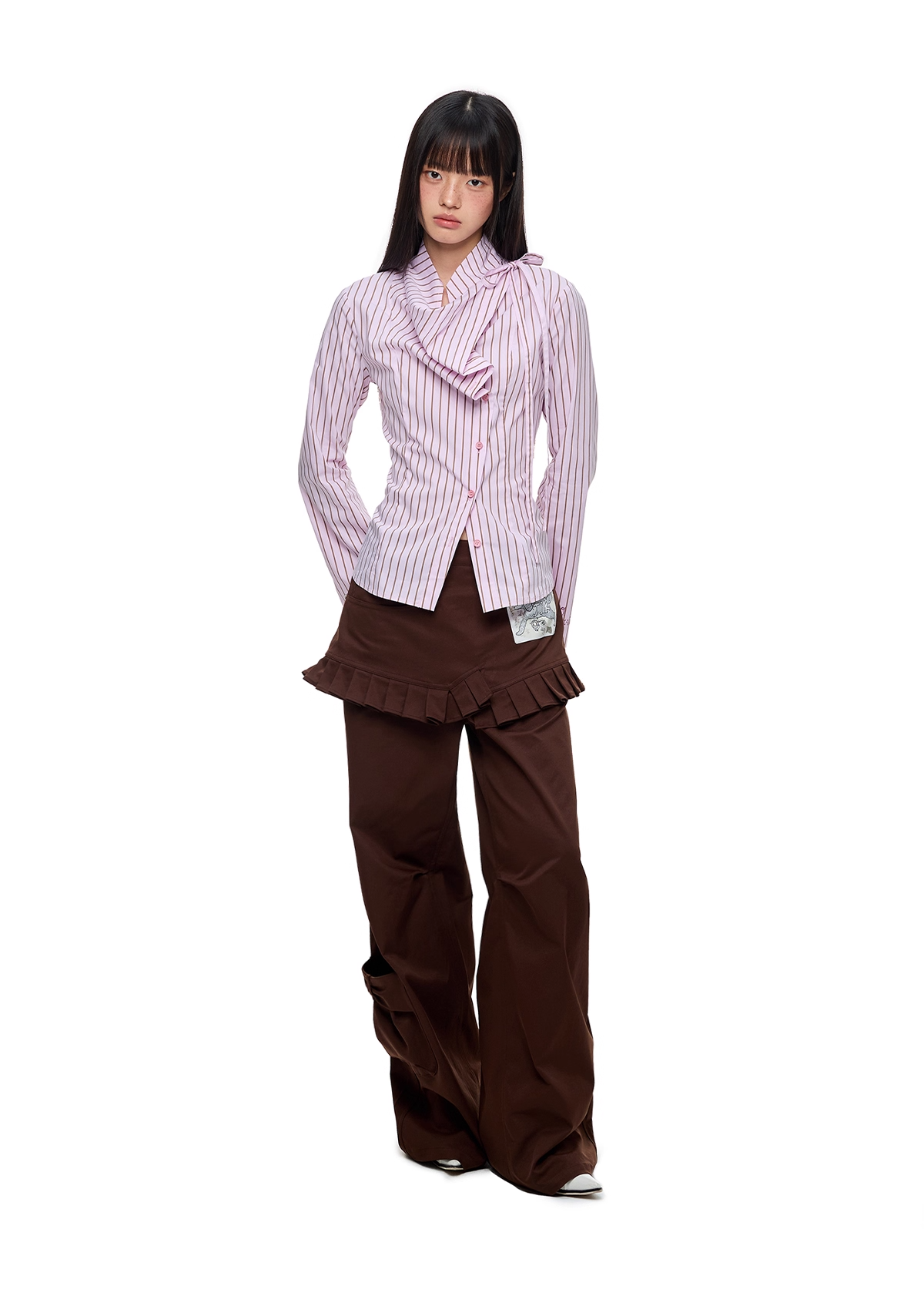Blue Striped Long Sleeve Overlap Collar Shirt X3333