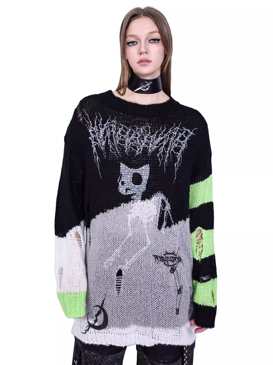 Sphynx Cat Rock Knit Sweater X3427