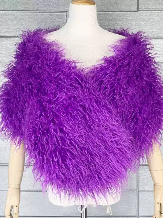 Wide V-Neck Faux Fur Shawl Jacket X2858