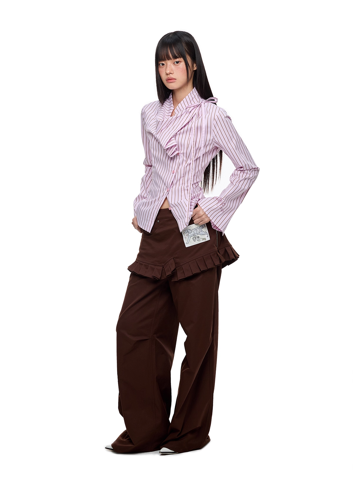Blue Striped Long Sleeve Overlap Collar Shirt X3333