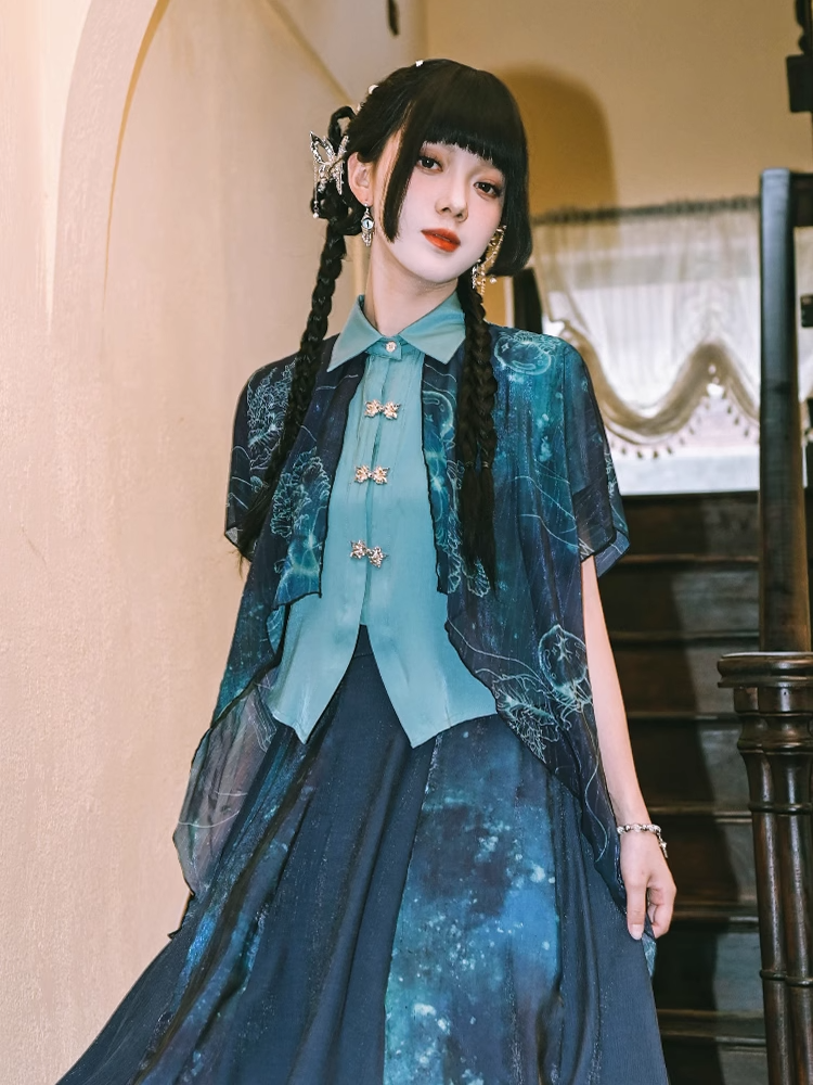 Double Layer Chiffon Cotton Mandarin Shirt X3275