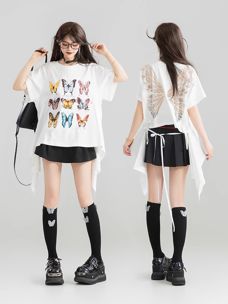 Open Back Design Short Sleeve T-Shirt X3325
