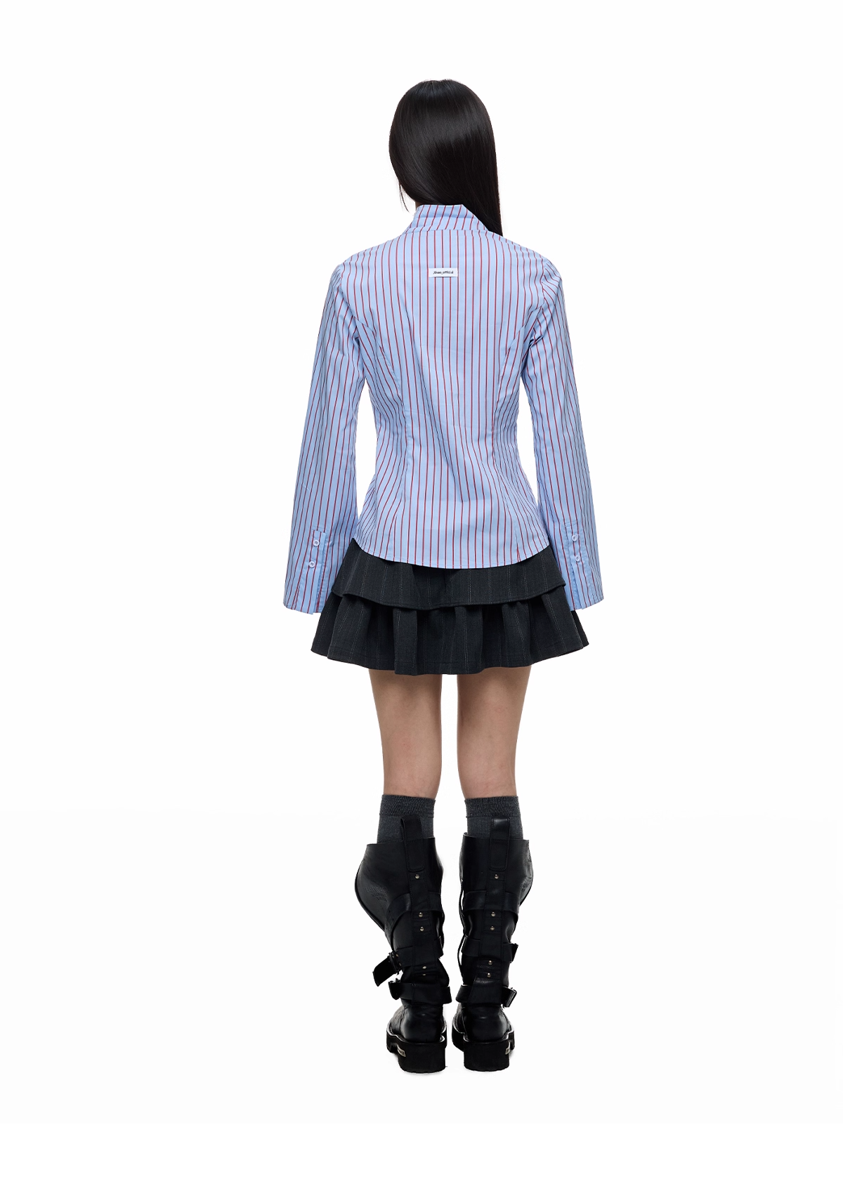 Blue Striped Long Sleeve Overlap Collar Shirt X3333