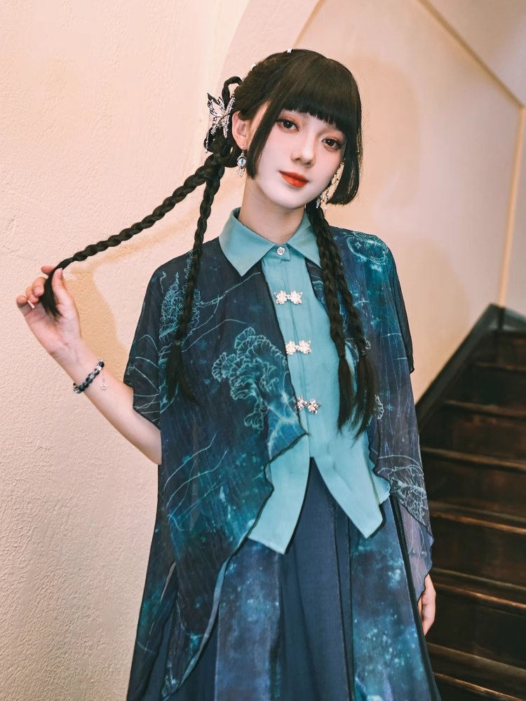 Double Layer Chiffon Cotton Mandarin Shirt X3275
