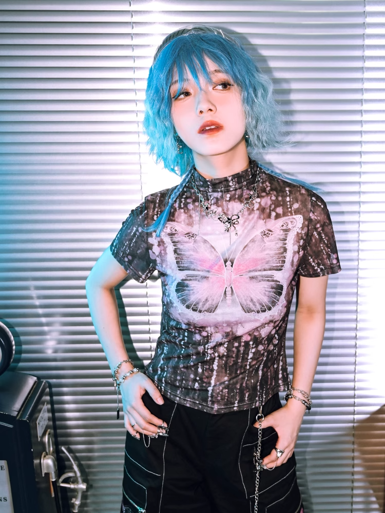 Sweet Cool Mesh Print Short T-shirt X3278