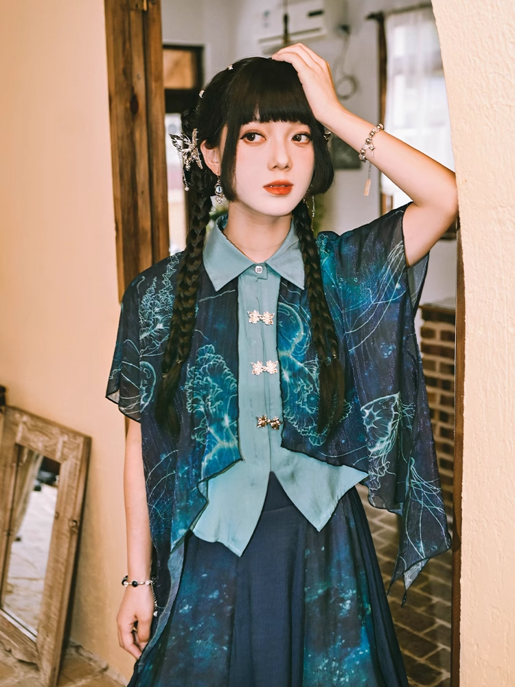 Double Layer Chiffon Cotton Mandarin Shirt X3275