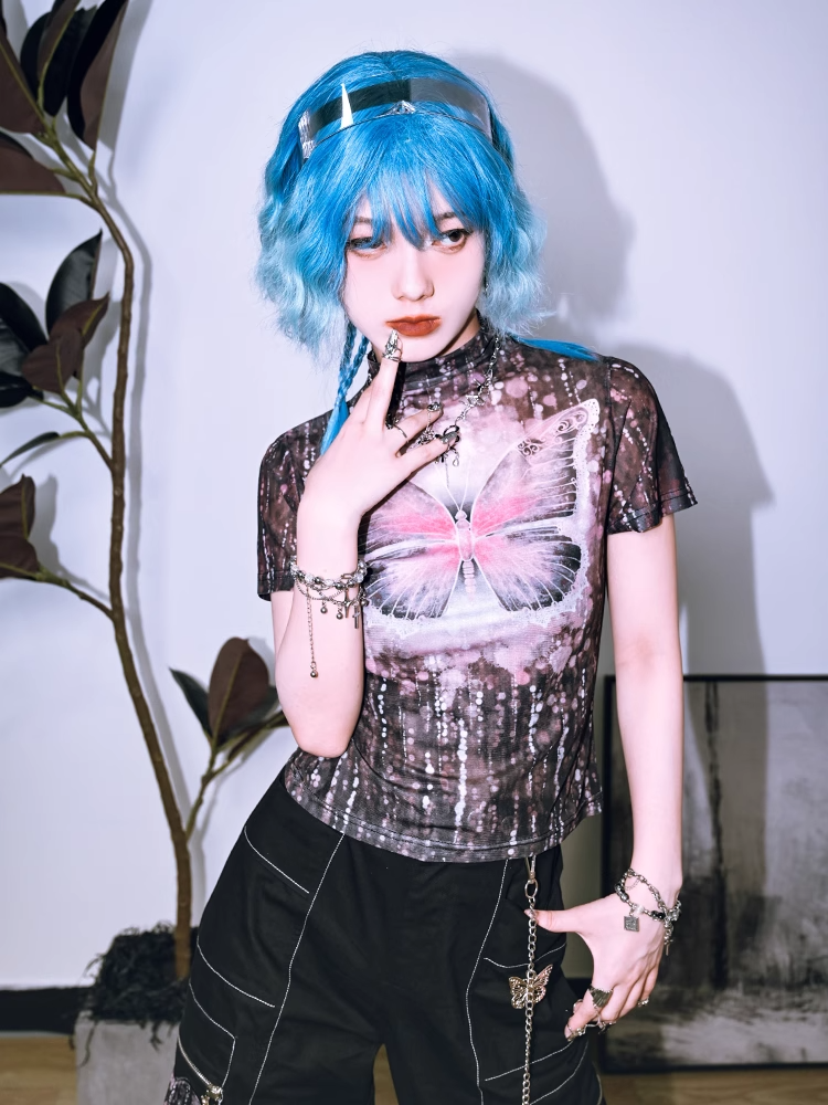 Sweet Cool Mesh Print Short T-shirt X3278