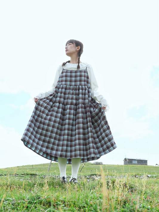 Vintage Brushed Check Layered Camisole Dress X3400