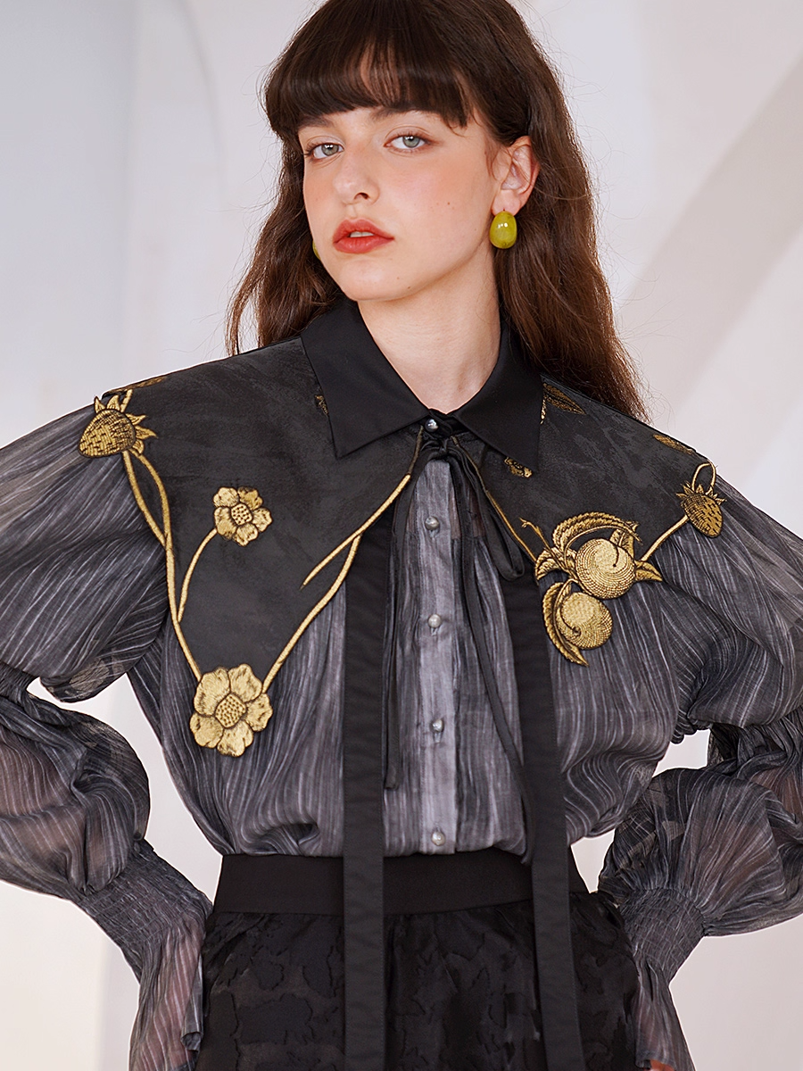 Elegant Black Puff Sleeve Shirt X3345