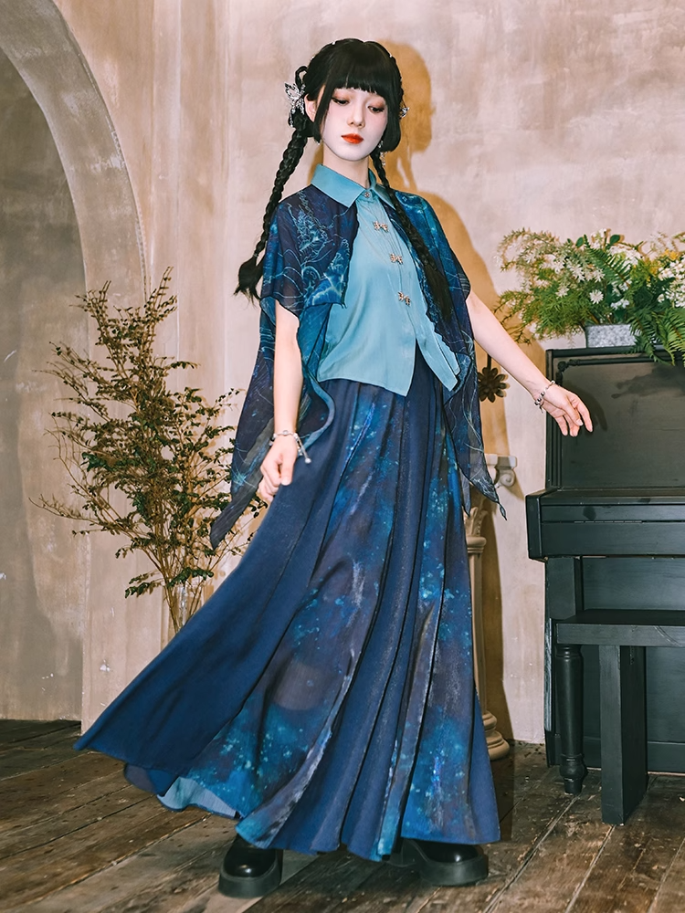 Double Layer Chiffon Cotton Mandarin Shirt X3275