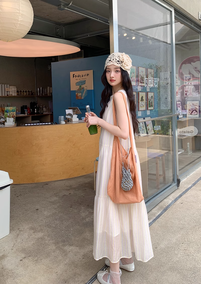 條紋無袖長裙 X3304
