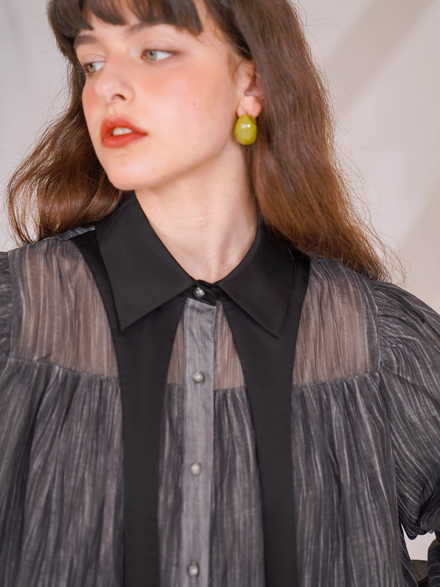 Elegant Black Puff Sleeve Shirt X3345