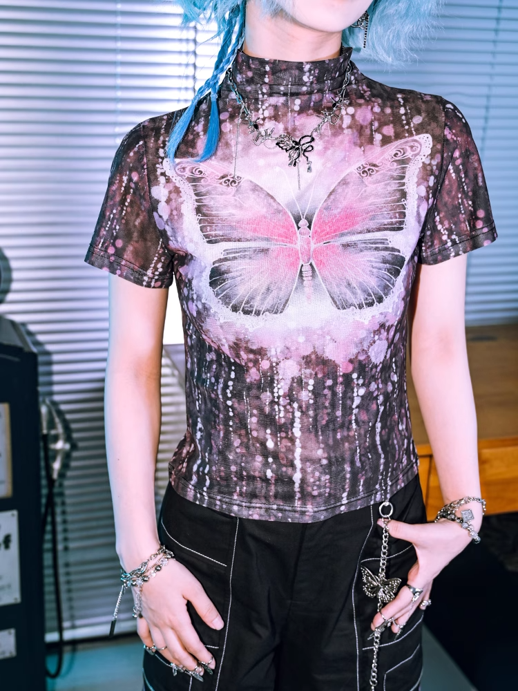 Sweet Cool Mesh Print Short T-shirt X3278