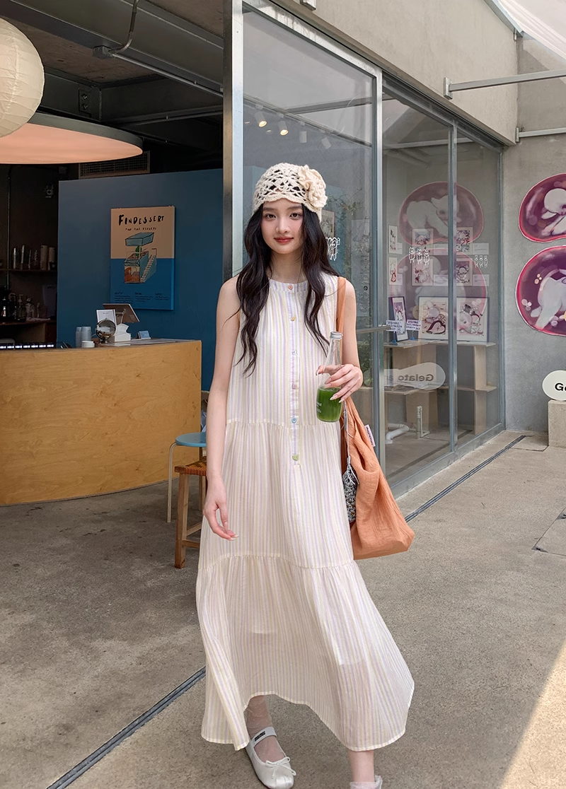 條紋無袖長裙 X3304