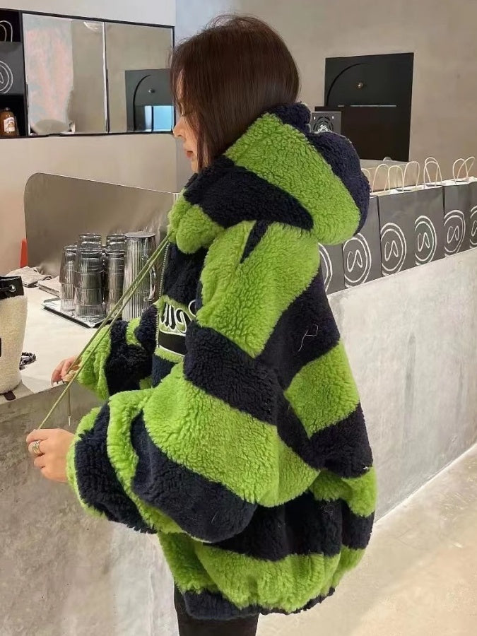 Boa 羊毛條紋派克大衣 X2585