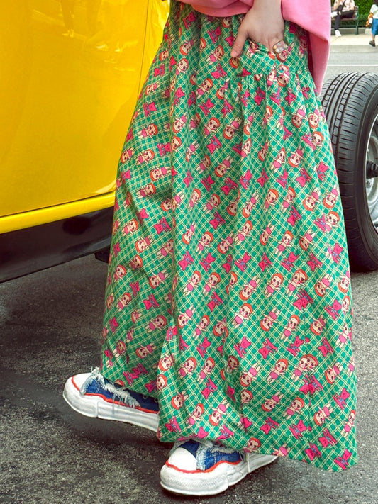 Retro cute print loose pants X2743