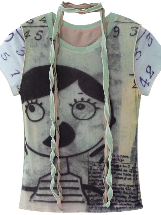 Sweet Cool Printed Double Mesh Short Sleeve T-Shirt X3324