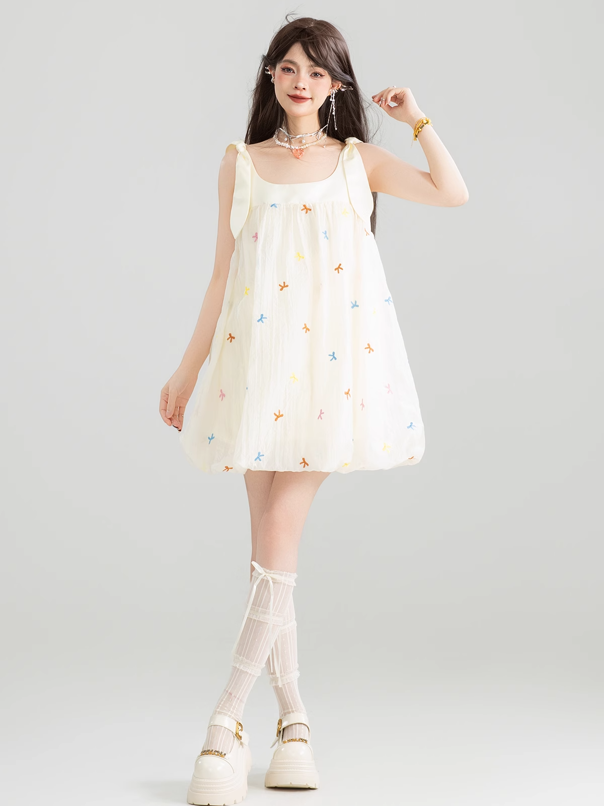 Sleeveless Floral Embroidered Dress X3271
