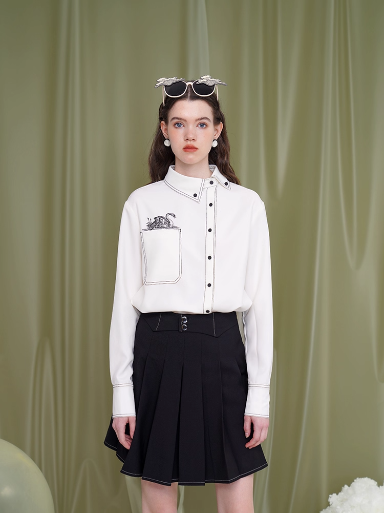 Embroidered Swan Shirt X3346