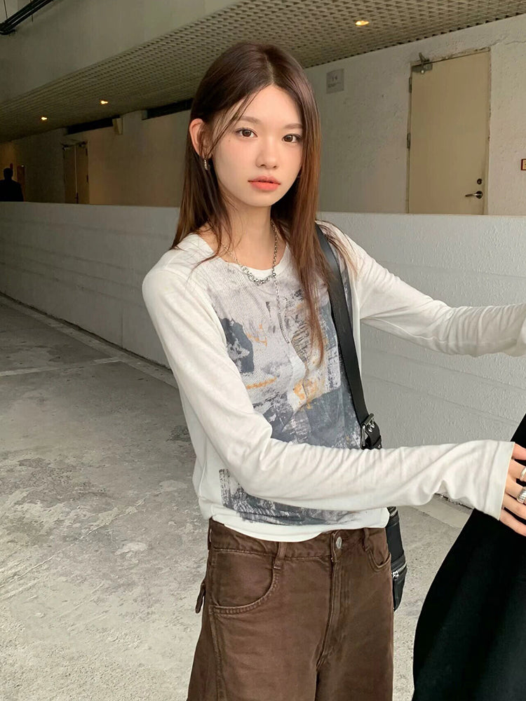 清涼洗水印花長袖襯衫 X3060