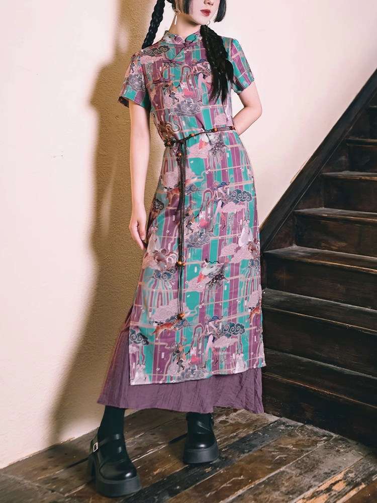 Modern Chinese Style Floral Mermaid Dress X3272