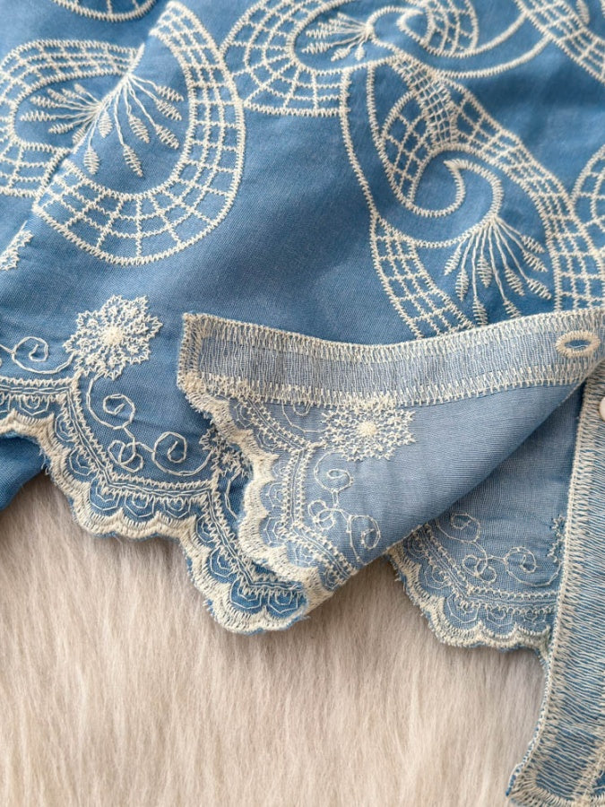 復古花朵刺繡獨特襯衫 X2930