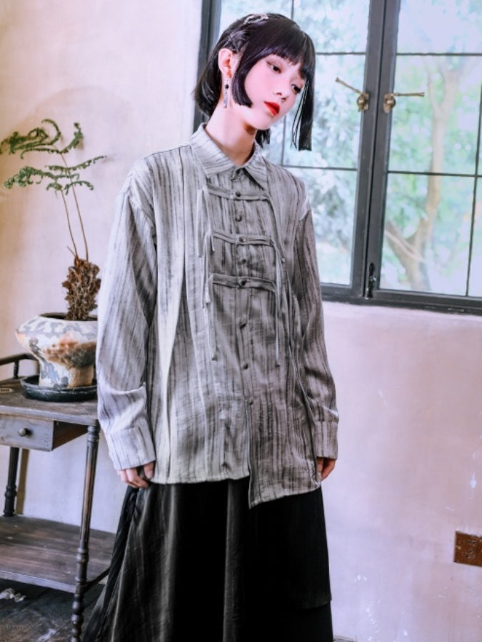條紋不對稱設計襯衫 X2831